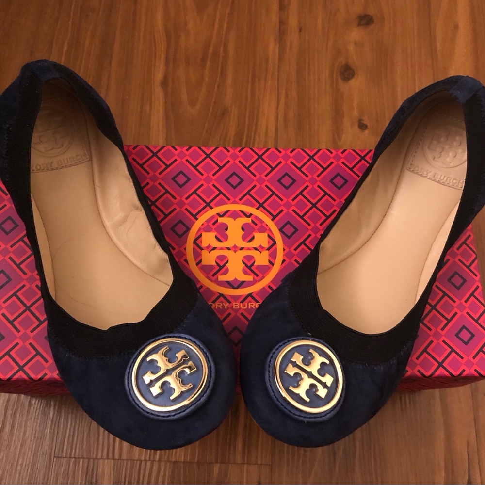 Tory Burch Caroline Suede Ballet Flat, Navy Blue